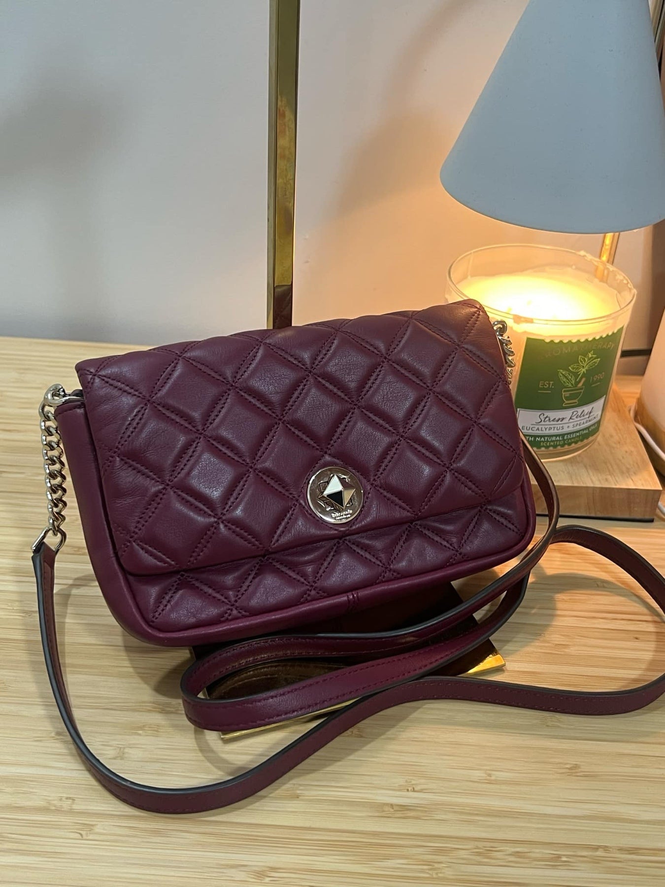 AUTHENTIC/ORIGINAL Preloved KateSpade KS Burgundy Maroon Quilted Natalia Flap Crossbody Small Bag