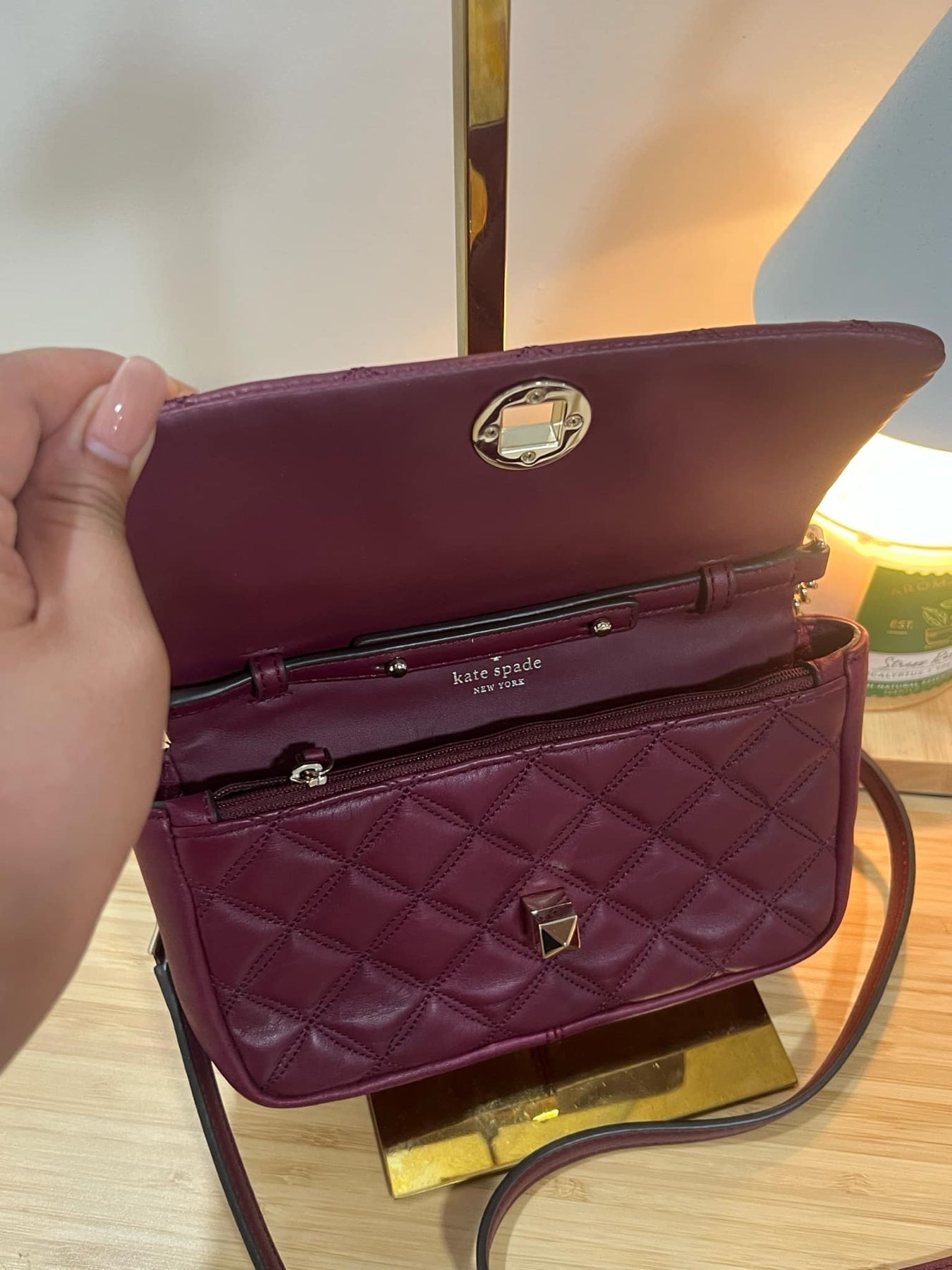 AUTHENTIC/ORIGINAL Preloved KateSpade KS Burgundy Maroon Quilted Natalia Flap Crossbody Small Bag