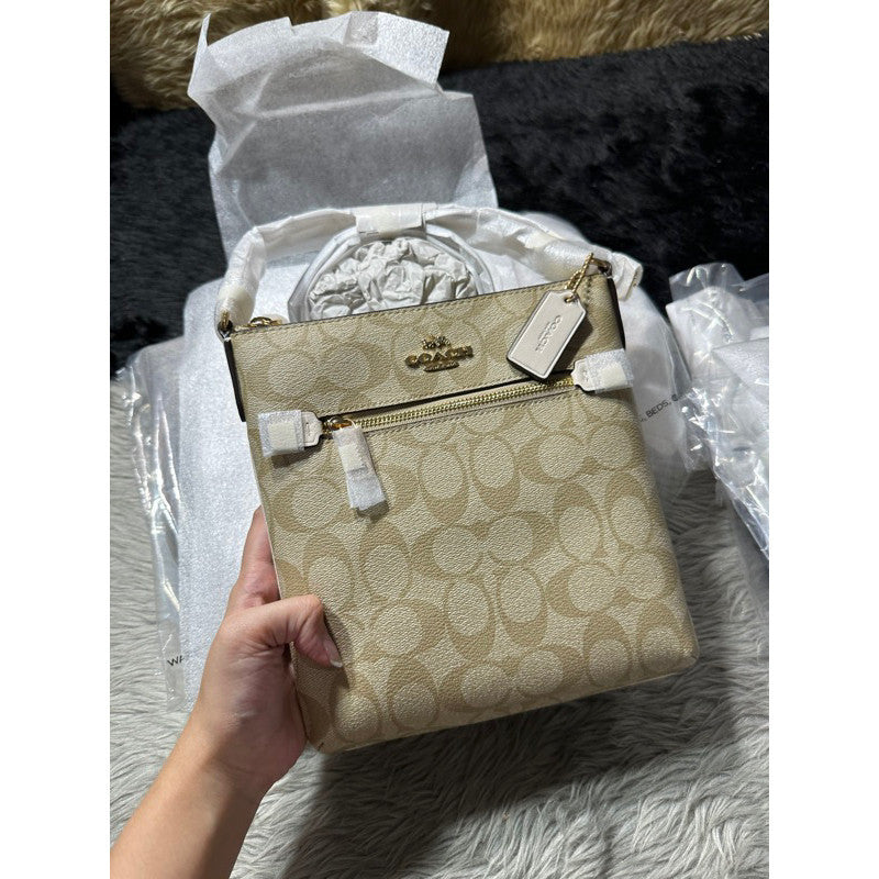 AUTHENTIC/ORIGINAL COACH Rowan and Mini File Bag In Signature Canvas in Light Khaki White