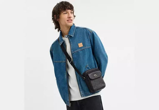 ORIG & IMPORTED COACH Turnlock Men's Crossbody Bag In Signature Canvas