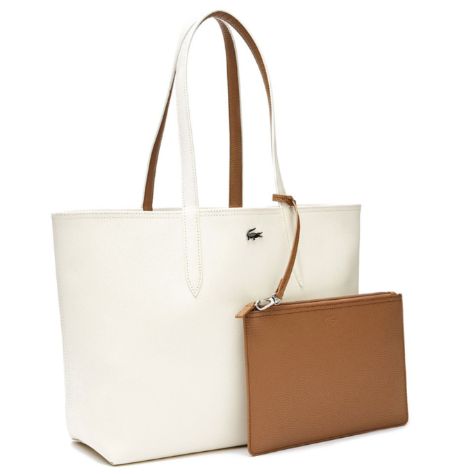 AUTHENTIC/ORIGINAL Lacoste Anna Reversible Bocolor Tote Bag in Brown/Cream White