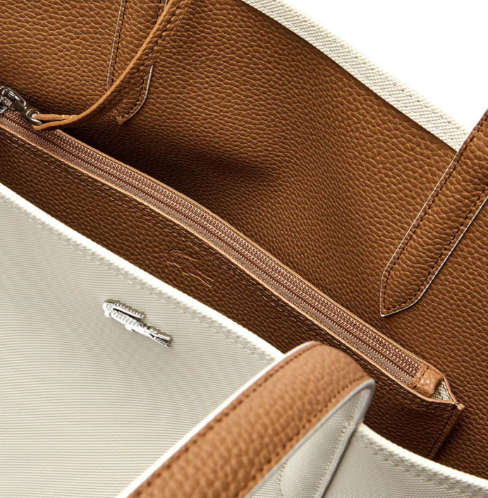 AUTHENTIC/ORIGINAL Lacoste Anna Reversible Bocolor Tote Bag in Brown/Cream White