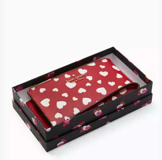 AUTHENTIC/ORIGINAL Preloved KS Staci Heart Pop Printed Boxed Phone Wristlet Red Long Wallet