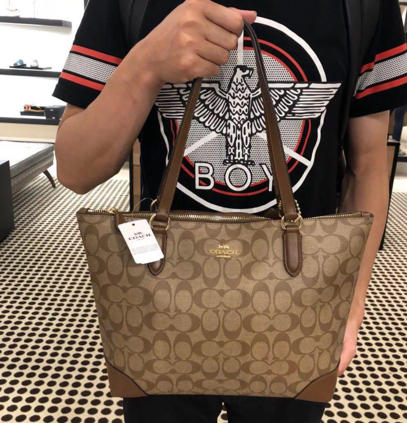 ORIG & IMPORTED COACH Zip Top Tote In Signature Canvas Khaki Brown Bag