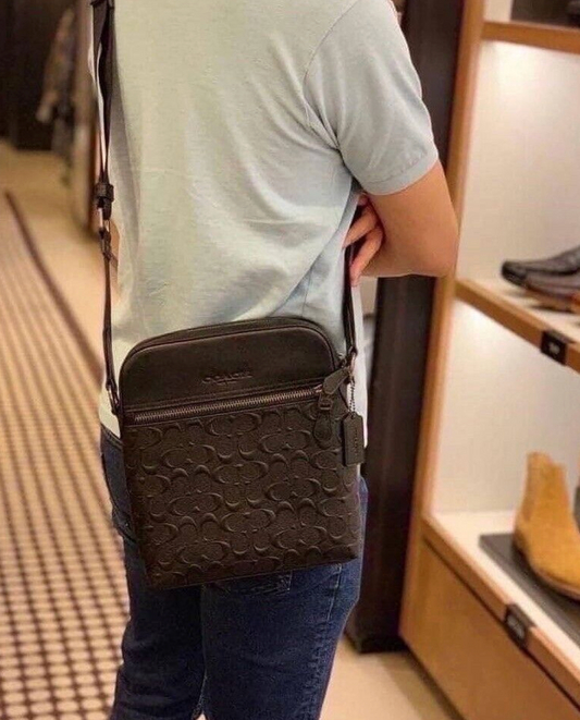 ORIG Preloved COACH Men's Houston Flight Bag In Signature Leather Black