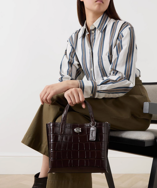 ORIG & IMPORTED COACH Retail Willow 24 Tote Bag in Croc-embossed Leather Maroon Maple Brown