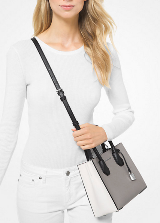 ORIG Preloved MICHAEL KORS MK Mercer Medium ColorBlock Saffiano Leather Crossbody Bag Gray