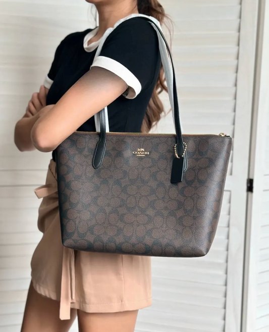 ORIG & IMPORTED Coach Zip Top Tote Large Brown Bag