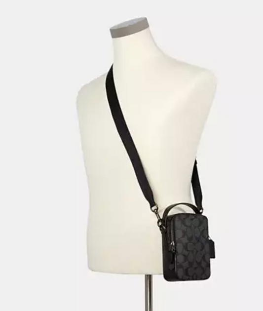 ORIG Preloved Coach Top Handle Crossbody In Signature Canvas Men Black Small Bag