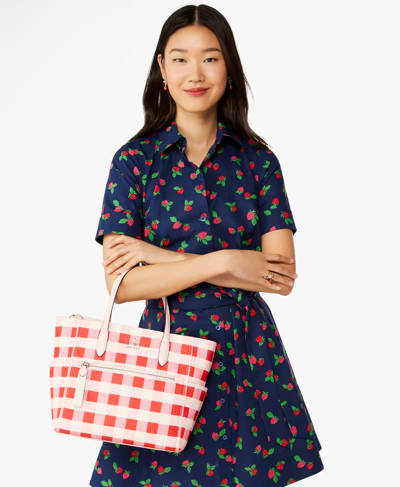 ORIG Preloved Kate Spade KS Chelsea Gingham Medium Satchel Nylon Pink Bag