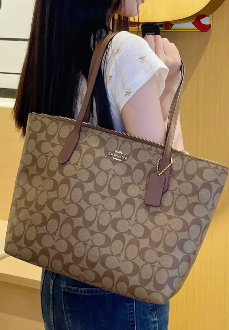 ORIG Preloved Coach Mollie Tote Large Brown/Purple Bag In Signature Canvas