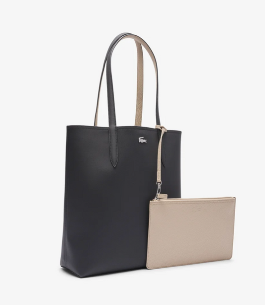 ORIG & IMPORTED LCT Lacoste Anna Reversible Vertical Tote Black/Beige Bag with Removable Pouch