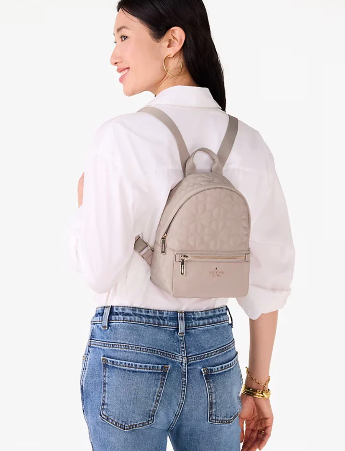 ORIG & IMPORTED KS Spade Flower Quilted Fabric Small Backpack Black Pink Grey