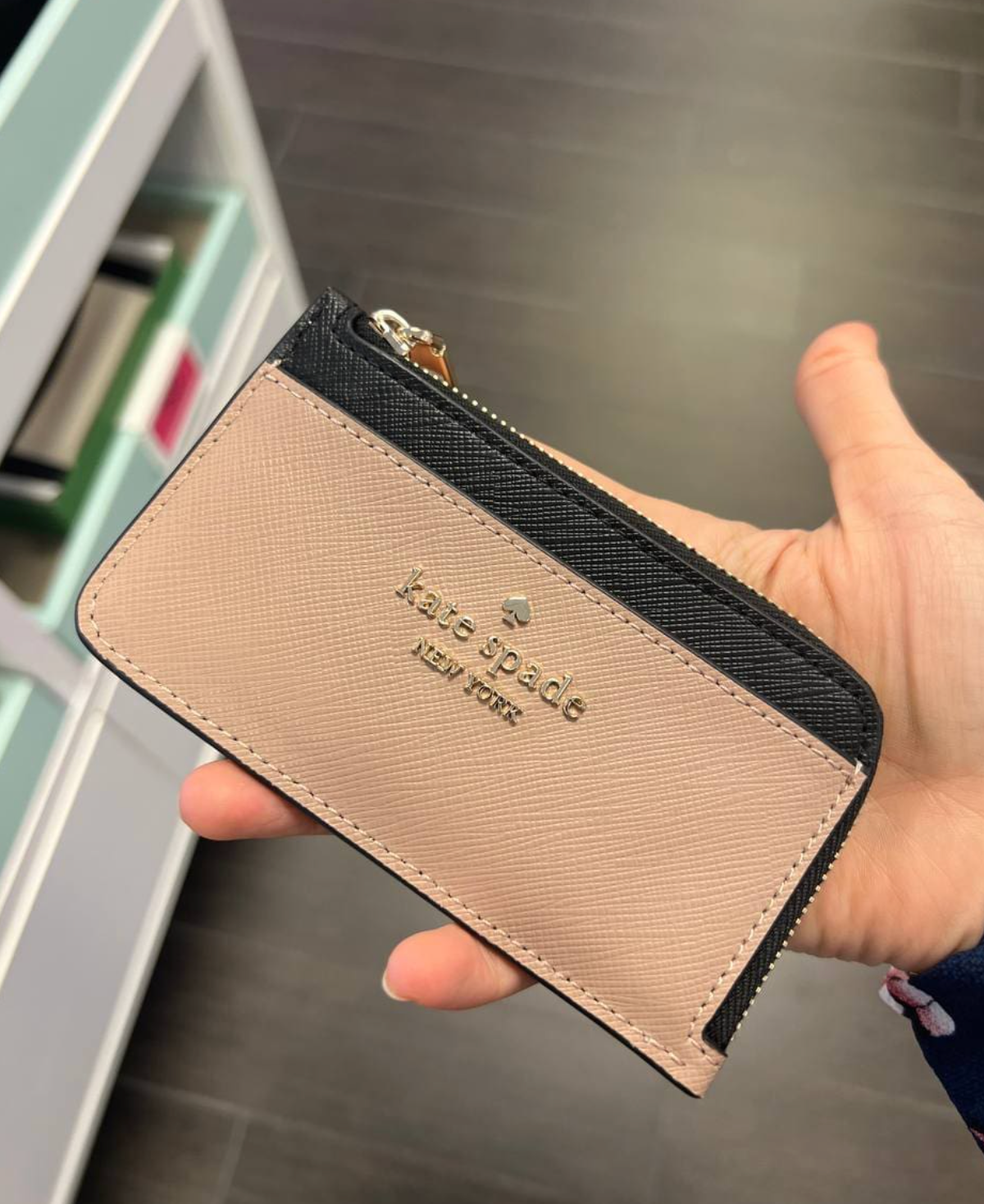 ORIG & IMPORTED KS Madison Top Zip Card Holder Wallet in Black and Beige