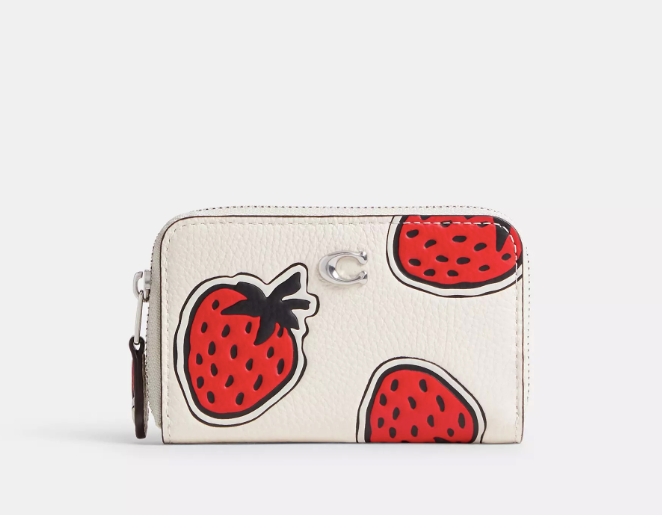 AUTHENTIC/ORIGINAL Coach Retail Small Zip Around Card Case With Strawberry Print Blue and White