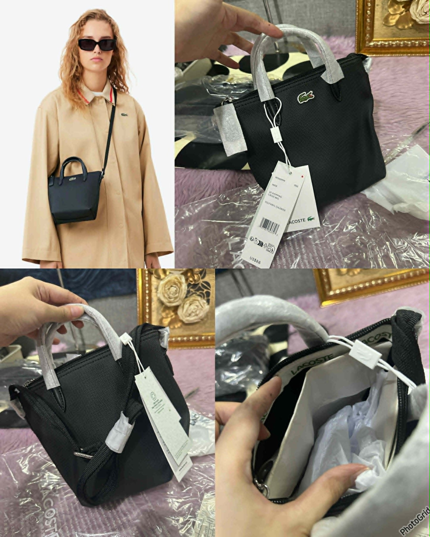 ORIG LCT Women's Concept Petit Piqué Coated Canvas Mini Zip Tote Bag Black / Navy / Taupe