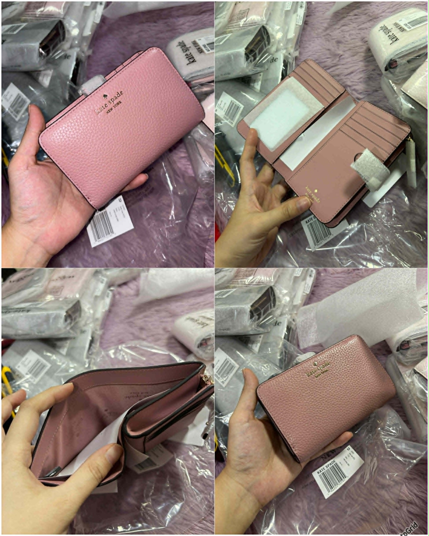 ORIG & IMPORTED KS Lena Pebbled Medium Compact Bifold Wallet Black Brown Green Beige