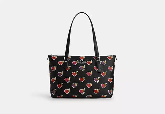 AUTHENTIC/ORIGINAL COACH Gallery Tote Bag With Heart Bolt Print