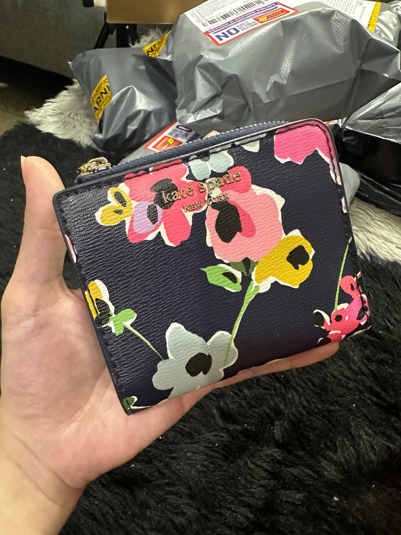 AUTHENTIC/ORIGINAL Preloved KateSpade Floral Bifold Small Wallet Navy