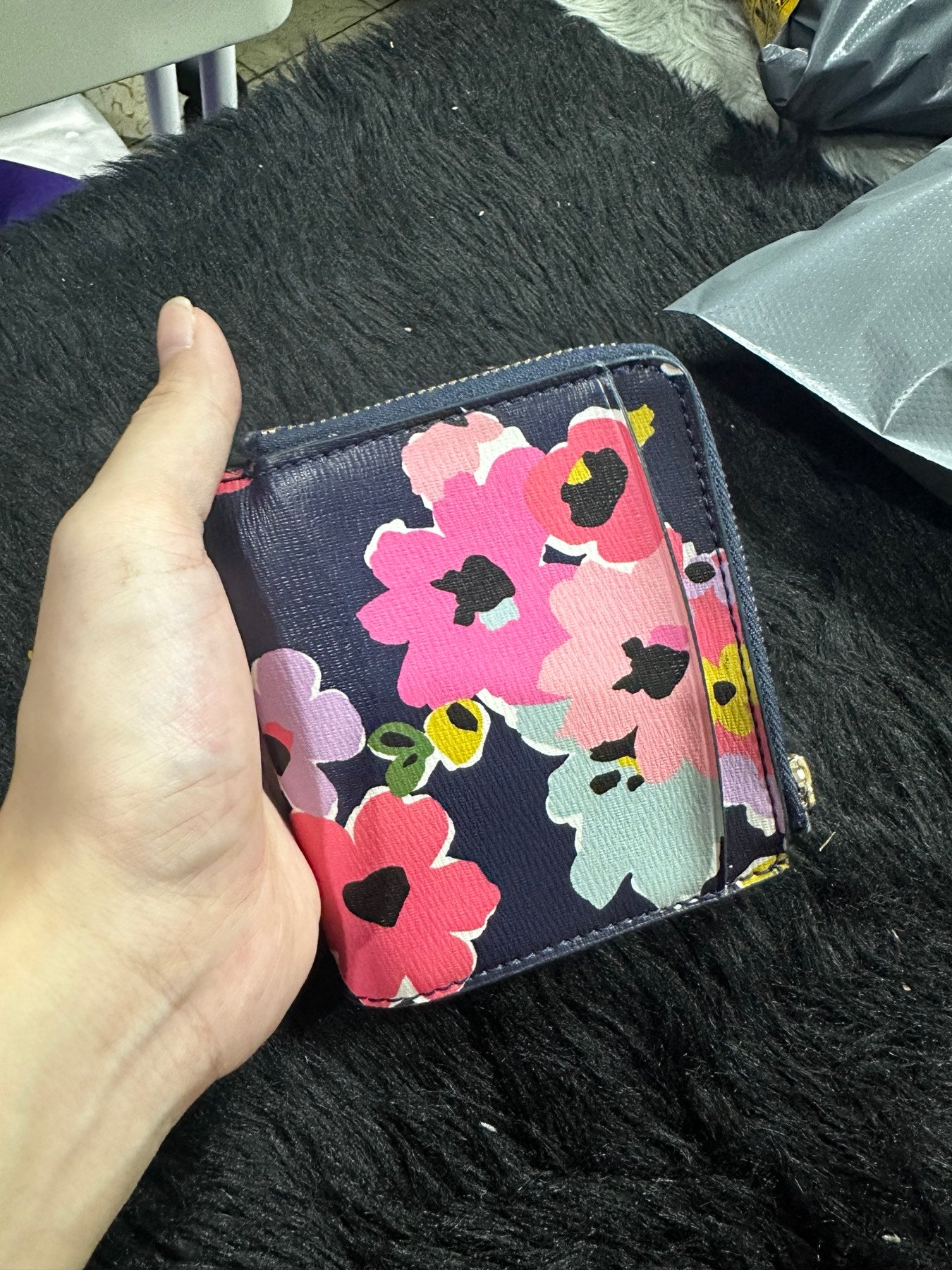 AUTHENTIC/ORIGINAL Preloved KateSpade Floral Bifold Small Wallet Navy