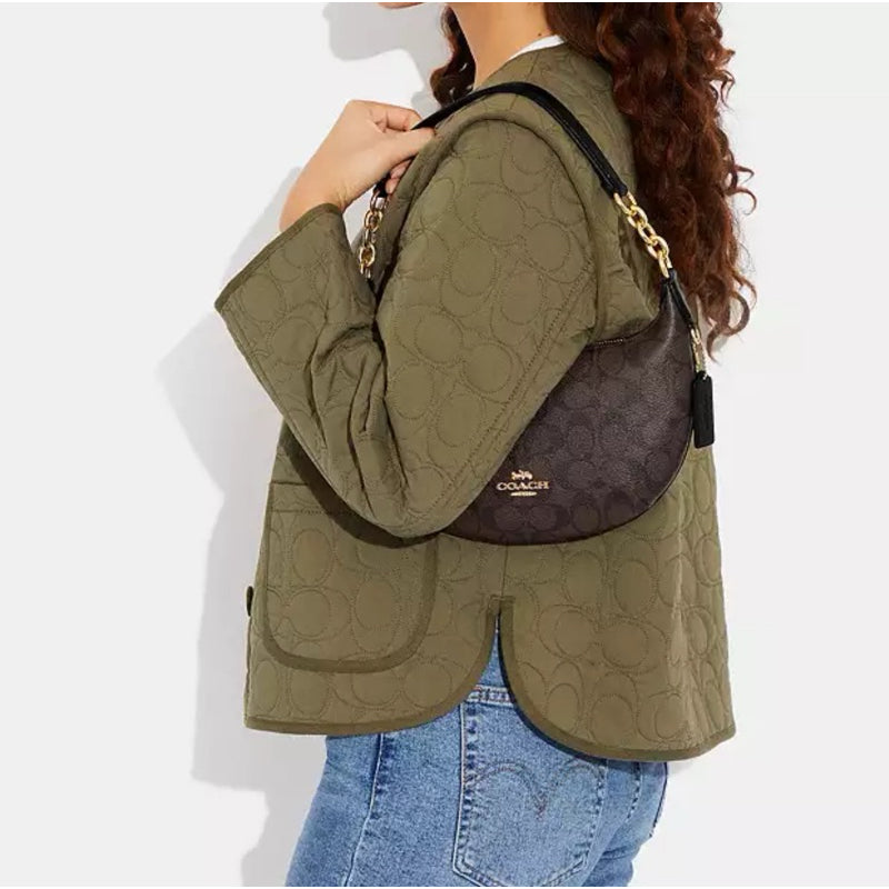 AUTHENTIC/ORIGINAL COACH Payton Hobo Shoulder Bag In Signature Canvas in Brown Black White