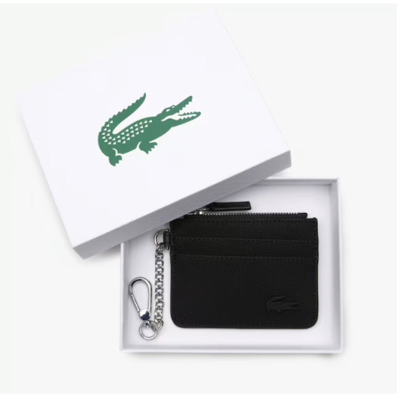 AUTHENTIC/ORIGINAL LACOSTE Women’s 4 Slot Zipped Card Holder Wallet in Black / Pink NF4169DB