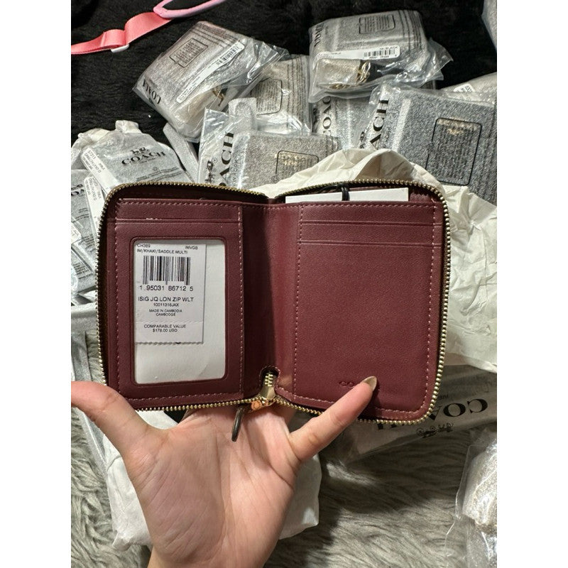 ORIGINAL & IMPORTED Coach Small Zip Around Wallet In Signature Jacquard Black/Brown