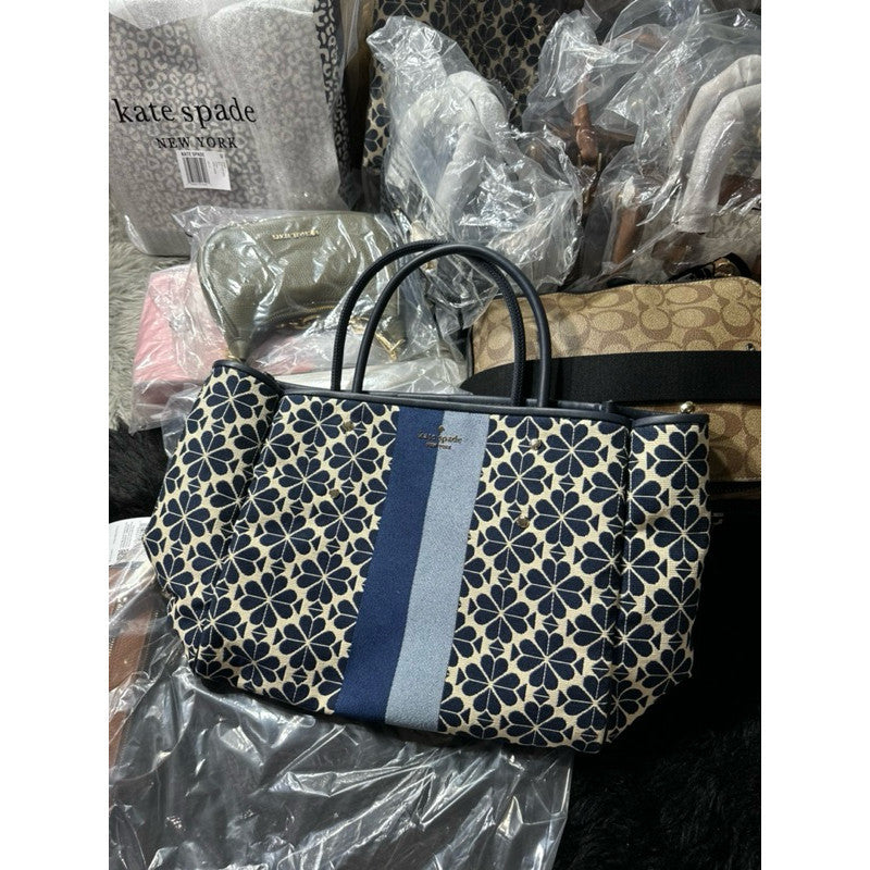ORIG & IMPORTED KS Retail Everything Spade Flower Jacquard Medium Tote Blue Bag