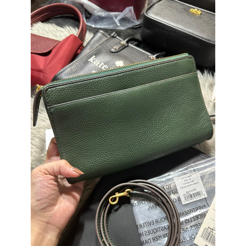 SALE! ORIG PRELOVED TB Blake Double Zip Slim Crossbody Bag Jitney Green
