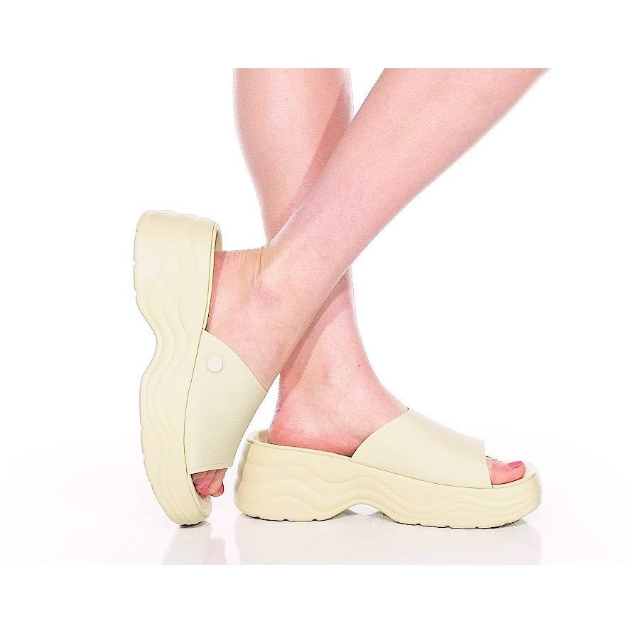 ORIG & IMPORTED Crocs Women’s Skyline Wedge Platform Slides in Bone/Beige