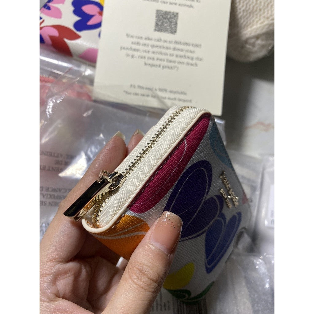 ORIG & IMPORTED KS Rainbow Hearts Card Case Zip Around Coin Wallet