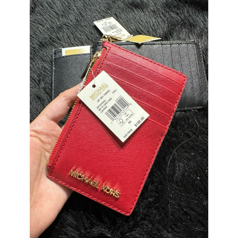 ORIG & IMPORTED MK Jet Set Zip Card Case Holder Wallet Coin Red/Black