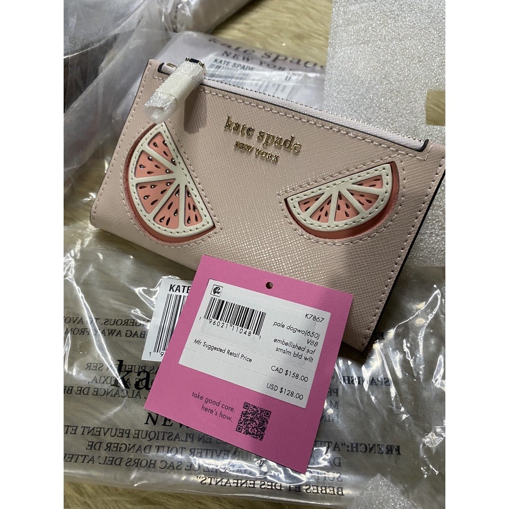 ORIG & IMPORTED KS Retail Tini Embellished Small Slim Bifold Wallet Watermelon Pink