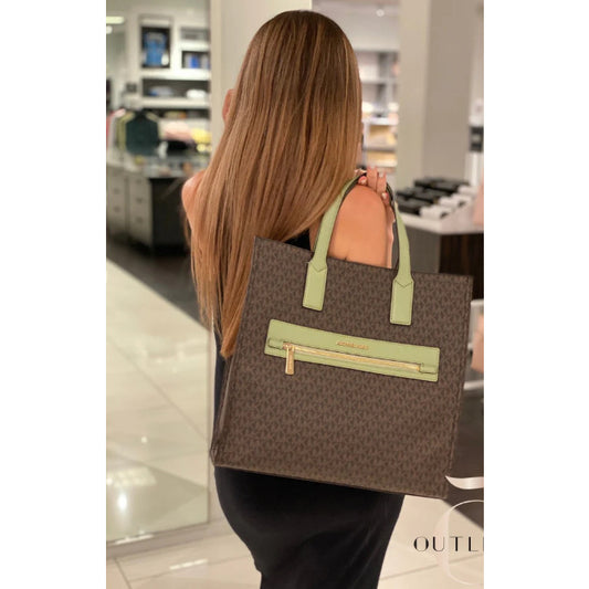 ORIG & IMPORTED MK Kenly Large Tote Bag Brown/Green Laptop Bag