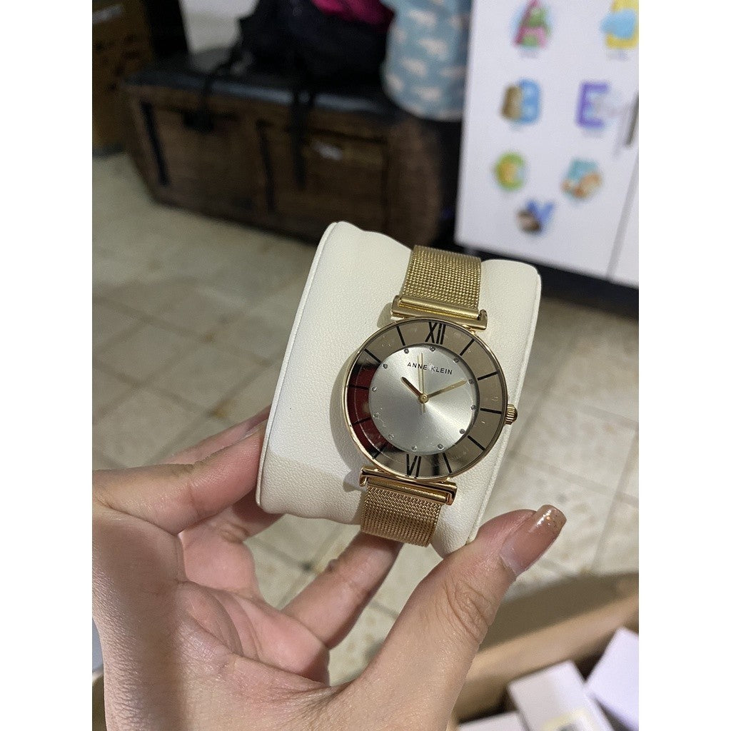 ORIG & IMPORTED AK Klein Women's Glitter Accented Mesh Bracelet Watch Gold AK/3780CHGB