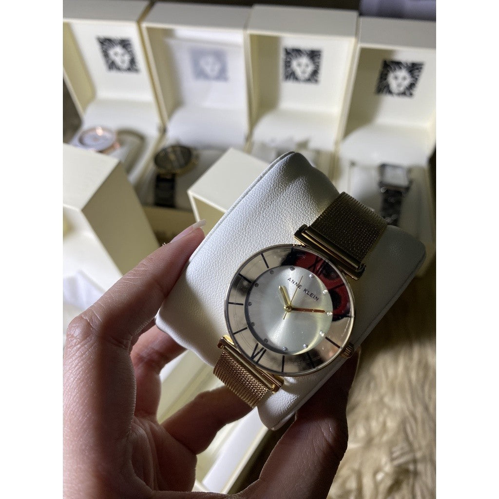 ORIG & IMPORTED AK Klein Women's Glitter Accented Mesh Bracelet Watch Gold AK/3780CHGB