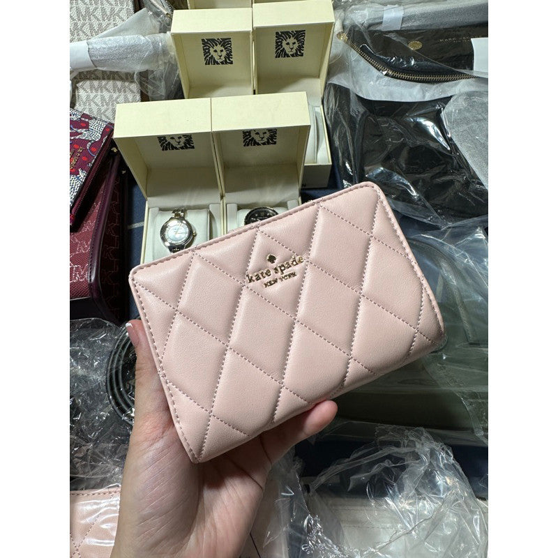 ORIG & IMPORTED KS Carey Quilted Medium Compartment Bifold Wallet Pink/White