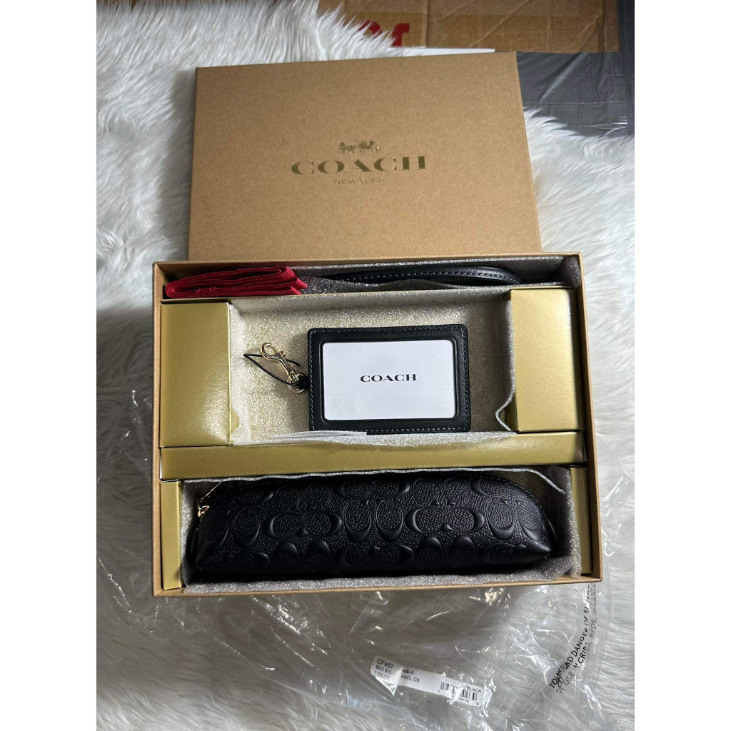 SALE! ❤️ ORIG & IMPORTED CCH Boxed Pencil Case And Id Lanyard Set In Signature Leather in Black