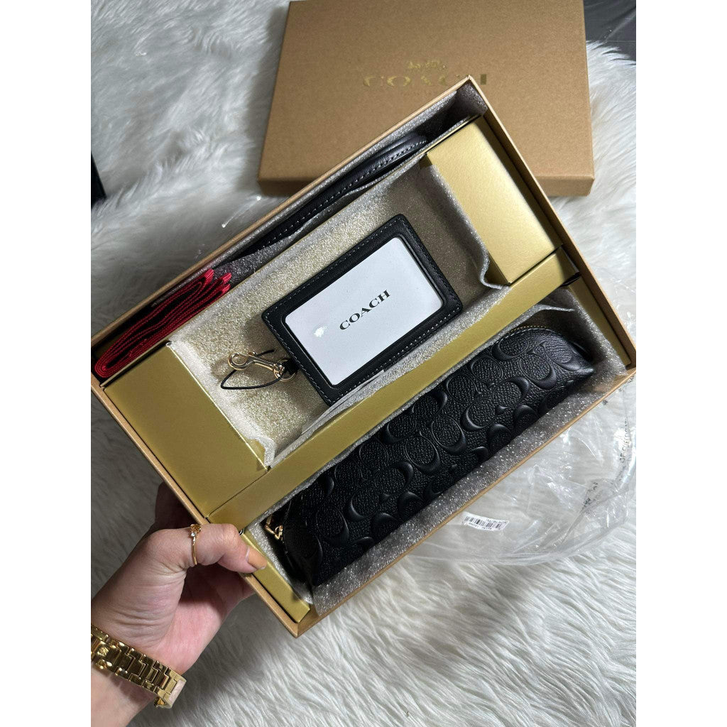SALE! ❤️ ORIG & IMPORTED CCH Boxed Pencil Case And Id Lanyard Set In Signature Leather in Black