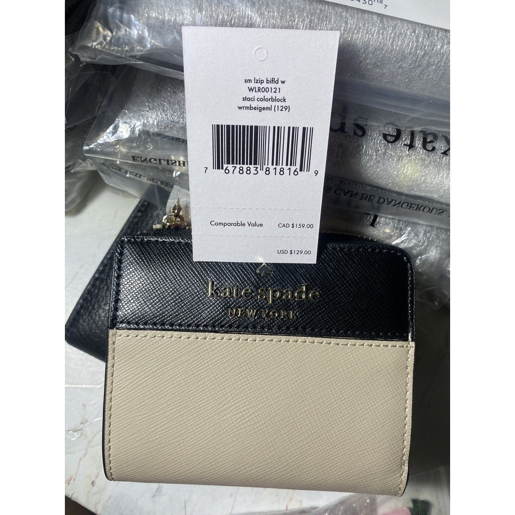 ORIG & IMPORTED KS Staci Colorblock Small L-zip Bifold Wallet in Warm Beige Multi