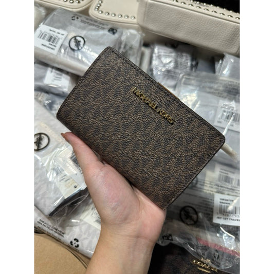 ORIG & IMPORTED MK Medium Signature Logo Wallet Brown/Vanilla White/Pink