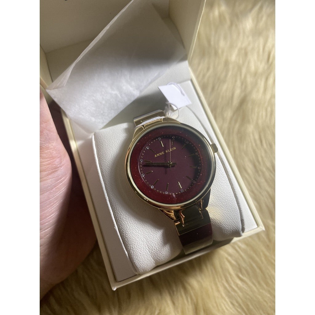 AK Klein Women's AK/1408BYBY Premium Crystal Accented Gold-Tone and Burgundy Watch
