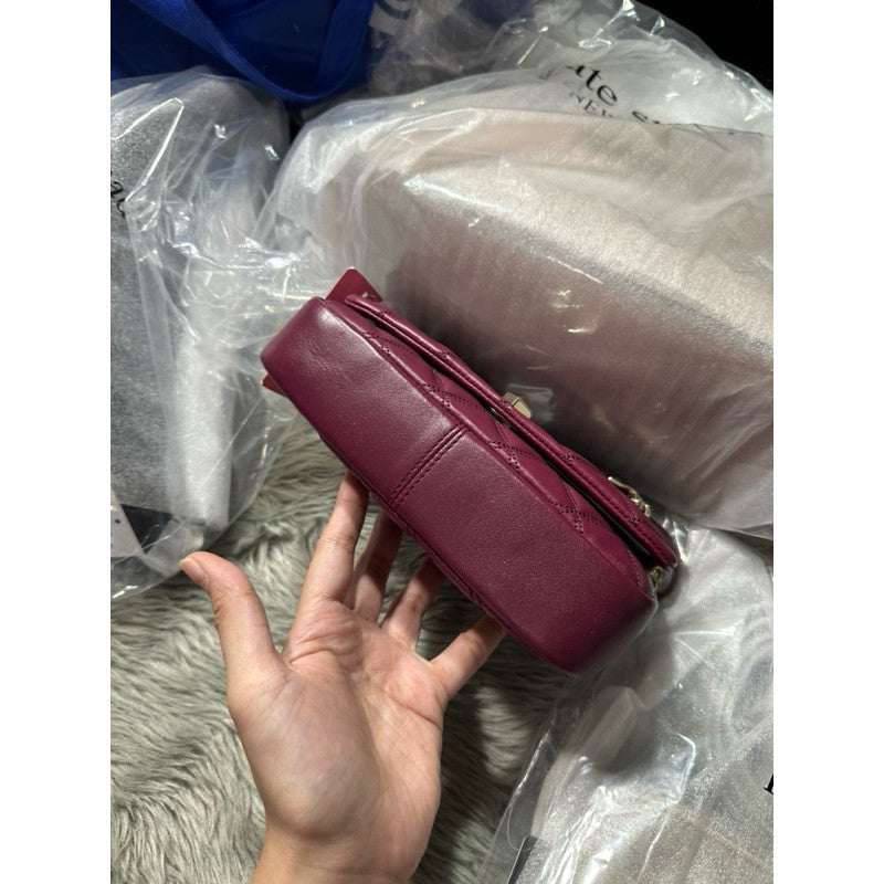 ORIG & IMPORTED KS Burgundy Maroon Quilted Natalia Flap Crossbody Small Bag
