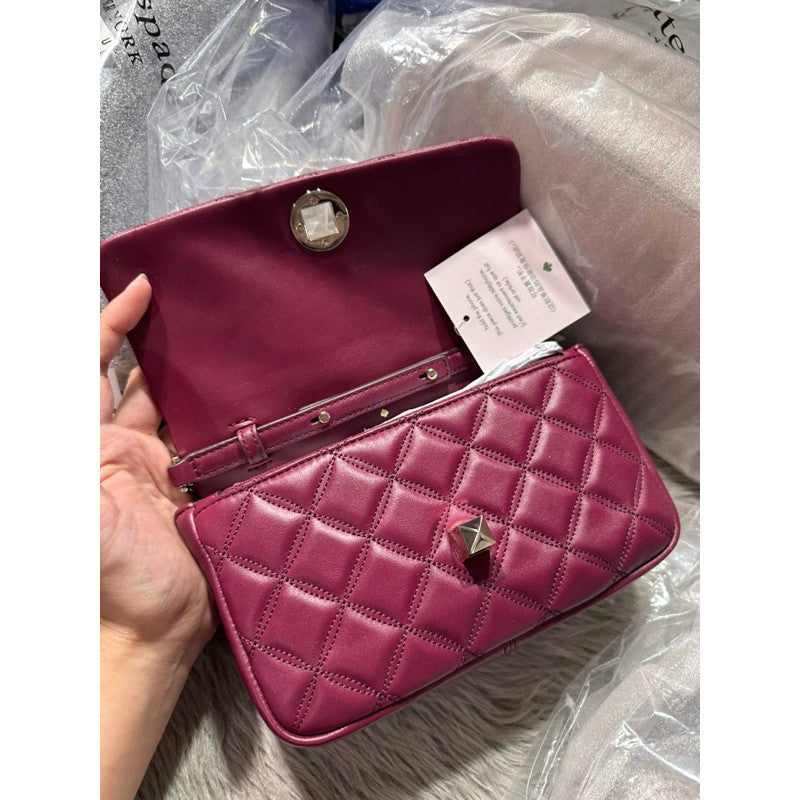 ORIG & IMPORTED KS Burgundy Maroon Quilted Natalia Flap Crossbody Small Bag