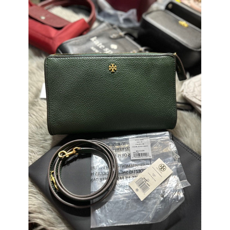 SALE! ORIG PRELOVED TB Blake Double Zip Slim Crossbody Bag Jitney Green