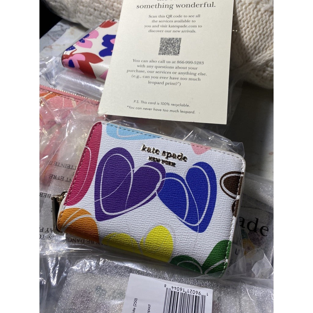 ORIG & IMPORTED KS Rainbow Hearts Card Case Zip Around Coin Wallet