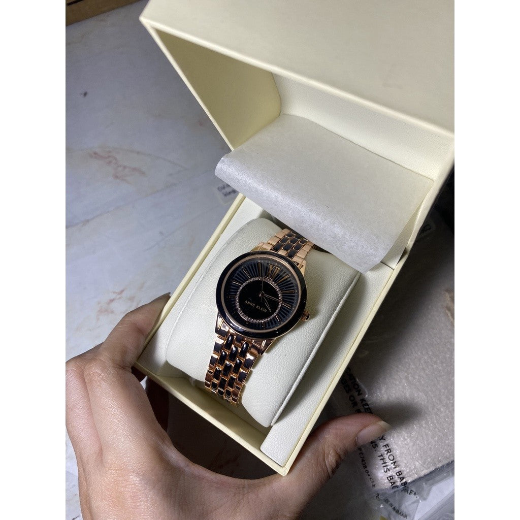 AK Klein Women's Glitter Accented Dial Bracelet Watch, AK/3924BKRG - Rose Gold/Black