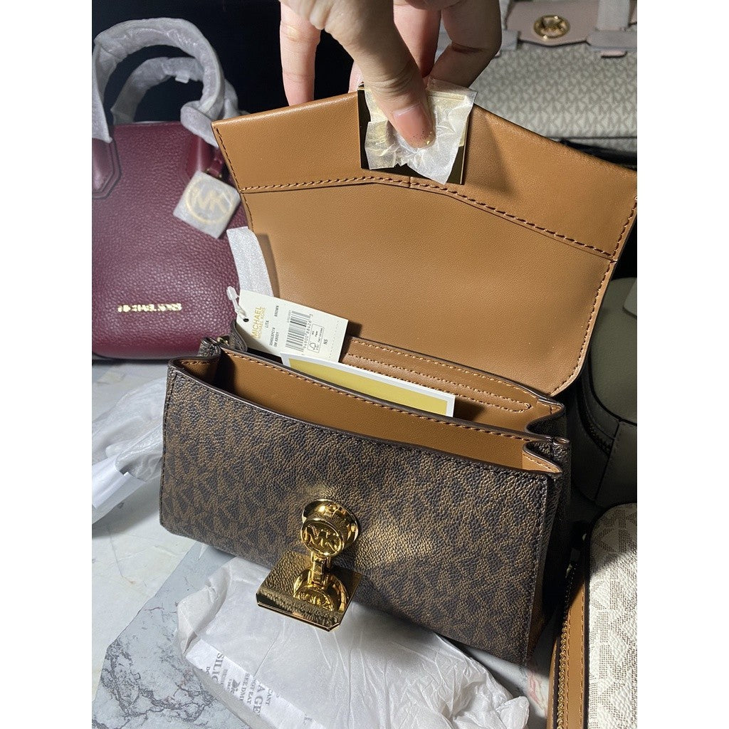 MK Lita Extra SMALL Two-Tone Logo and Leather Crossbody Bag - Mono Brown