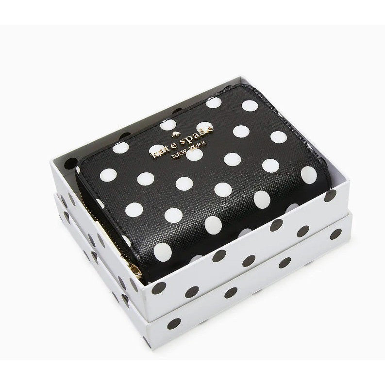 ORIG & IMPORTED KS Cheers Boxed Small Zip Around Card Case Wallet Black Polka