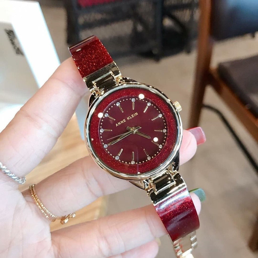 AK Klein Women's AK/1408BYBY Premium Crystal Accented Gold-Tone and Burgundy Watch